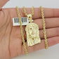 Real 10k Gold Rope Chain Jesus Face Charm Pendant Set 3mm Necklace 18"-26" SOLID