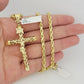 Real 10k Gold Chain Pendant SET Jesus Cross Charm Solid Rope Necklace 4mm 20-28"