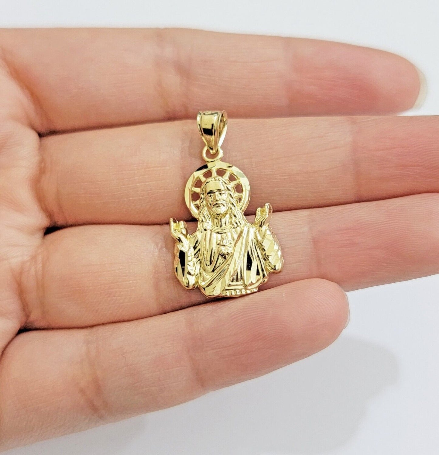 Real 10k Yellow Gold Rope Chain Charm Jesus Head Pendant SET 3mm Necklace