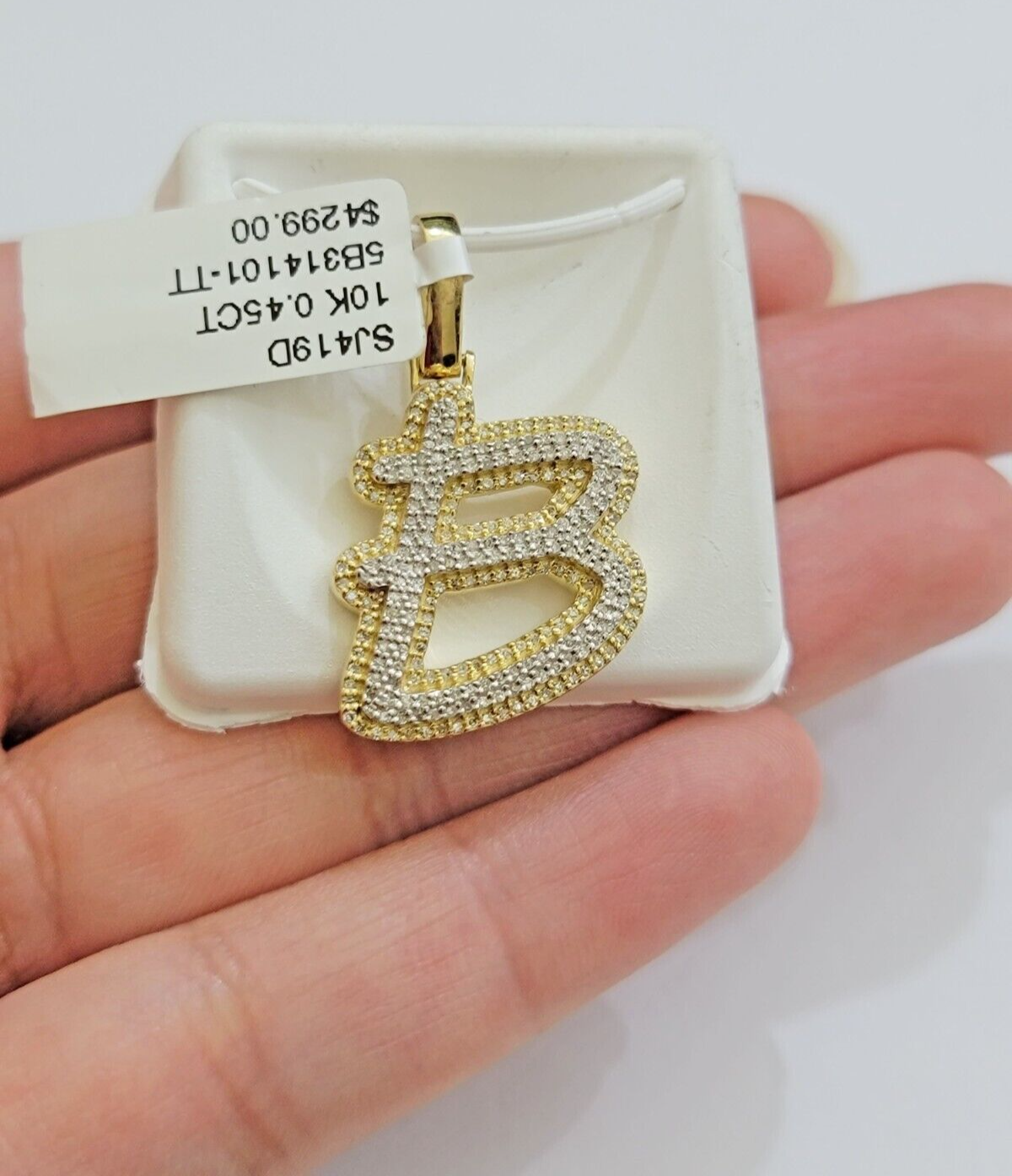 Real 10k Yellow Gold B Charm Pendant Letter Initial With Diamonds For Mens