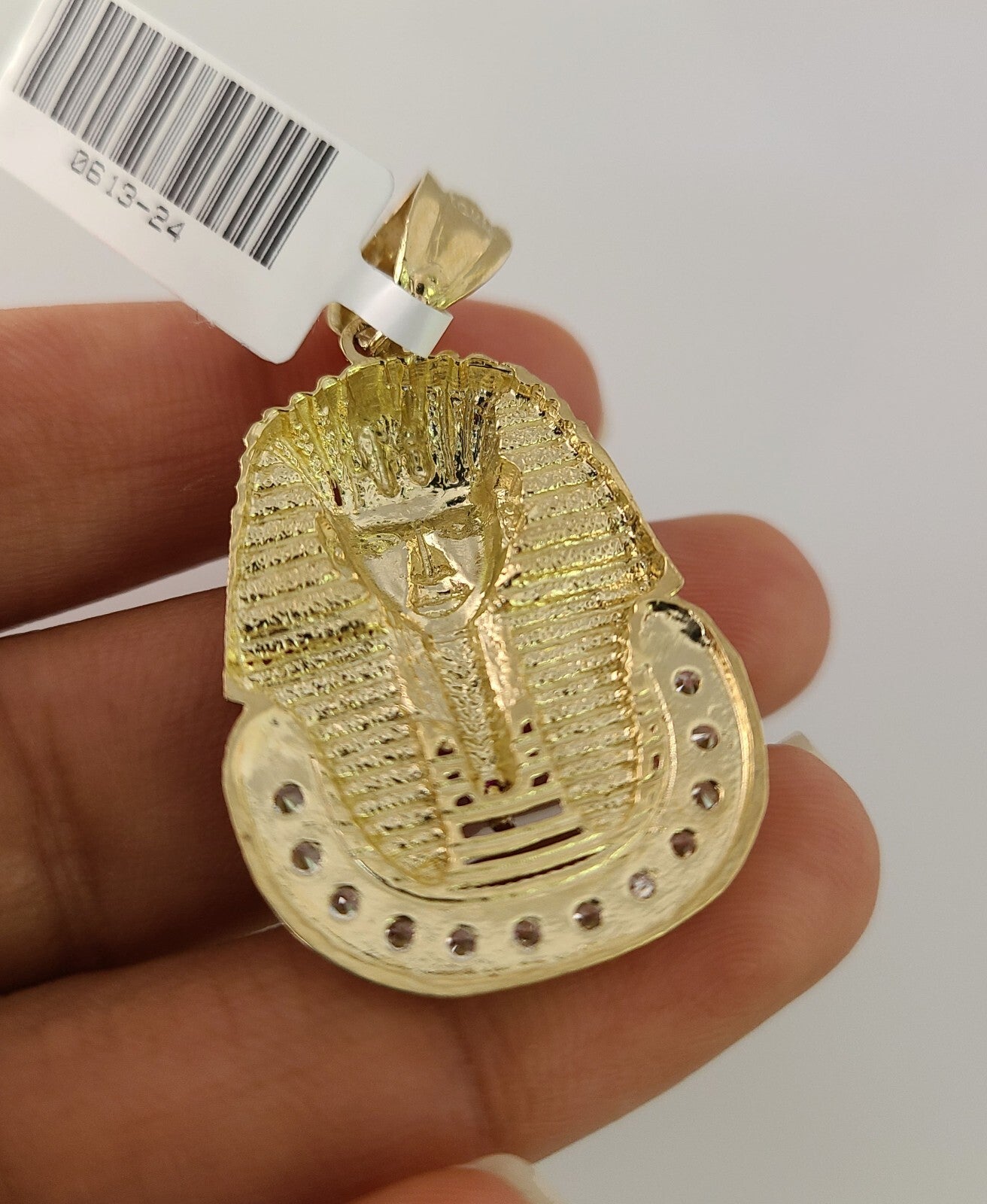 Real 10k Gold necklace & Pharoah Head charm pendant SET Chain 3mm Byzantine 28"
