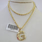 10k Gold Initial G Charm Rope Chain 16"-26" 2.5mm SET Necklace Alphabet Pendant