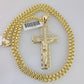 10k Gold Byzantine Chain Necklace Jesus Cross Charm Pendant SET REAL 10kt 3mm