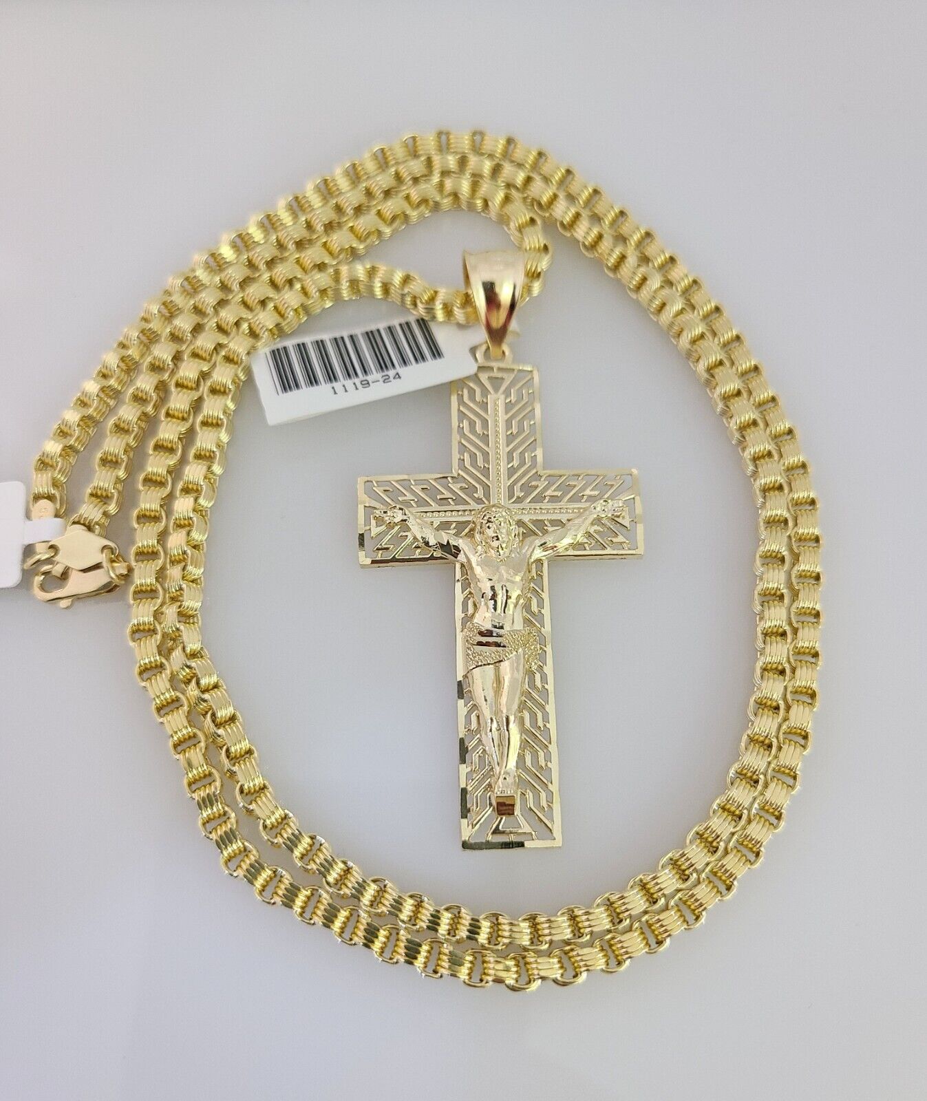 10k Gold Byzantine Chain Necklace Jesus Cross Charm Pendant SET REAL 10kt 3mm