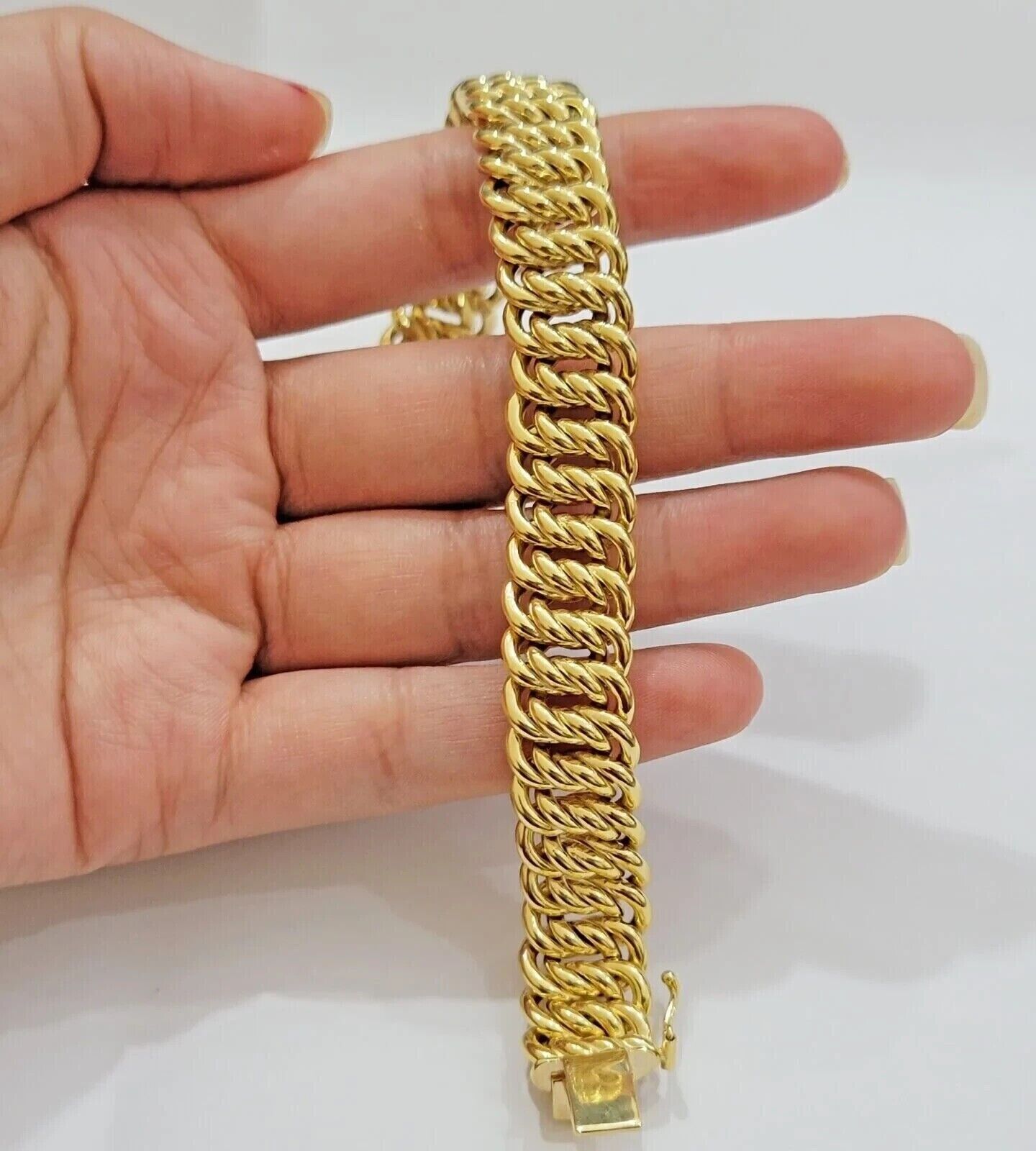 Real 14k Yellow Gold Bracelet 9mm 7.5 Inch Flat Byzantine Box Lock Men Women Oro