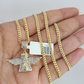10K Solid Gold Miami Cuban Chain SET Diamond Money Bag Wing Charm 18"-26" 2.5mm