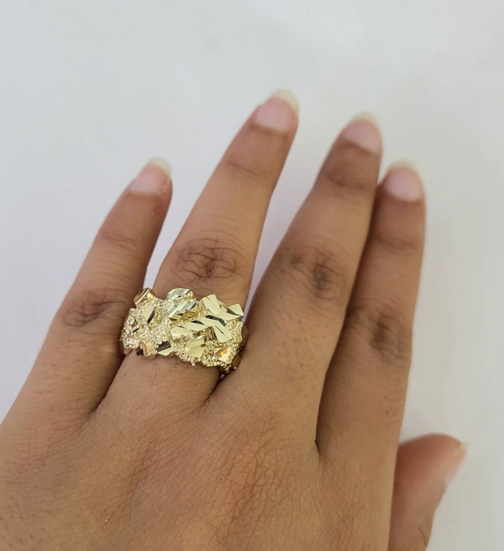 10k Nugget Jesus Cross Ring Casual Band Yellow Gold Genuine Brand New Religious
