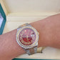 ROLEX Datejust Stainless Watch Red Roman Dial Diamond Bezel 36mm For Men