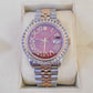 ROLEX Datejust Stainless Watch Red Roman Dial Diamond Bezel 36mm For Men