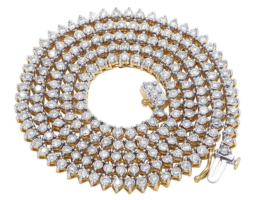 10k Solid Tennis Ice Chain Real Gold 22 Inch Necklace 3mm Genuine 1.85CT Diamond
