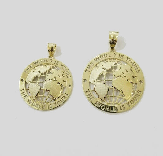 10k Yellow Gold World Map Charm Pendant Ring The World Is Yours Engraved Real 10kt