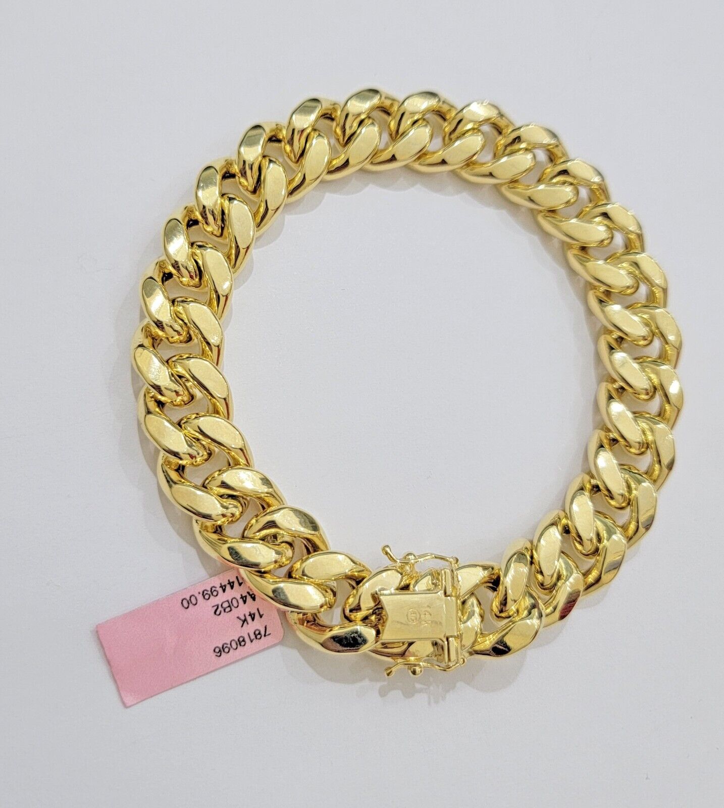 13mm 14k Yellow Gold Bracelet 8 Inch Miami Cuban Link Box Clasp Men's REAL 14kt