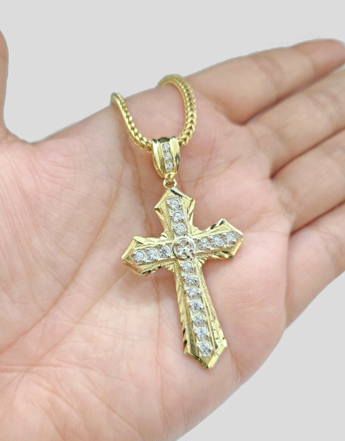 Real 10k Yellow Gold Franco Chain 2.5mm 24" inch Necklace Jesus Cross Charm 10kt