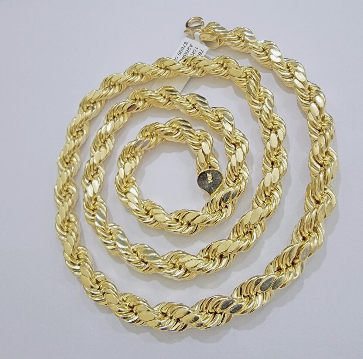 10k Yellow Gold Rope Chain Necklace 22 Inch 8mm Diamond Cuts Men's REAL 10KT