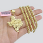 14k Yellow Gold Rope Chain 18'' Inch Necklace Texas Map Charm Pendant Real 14kt