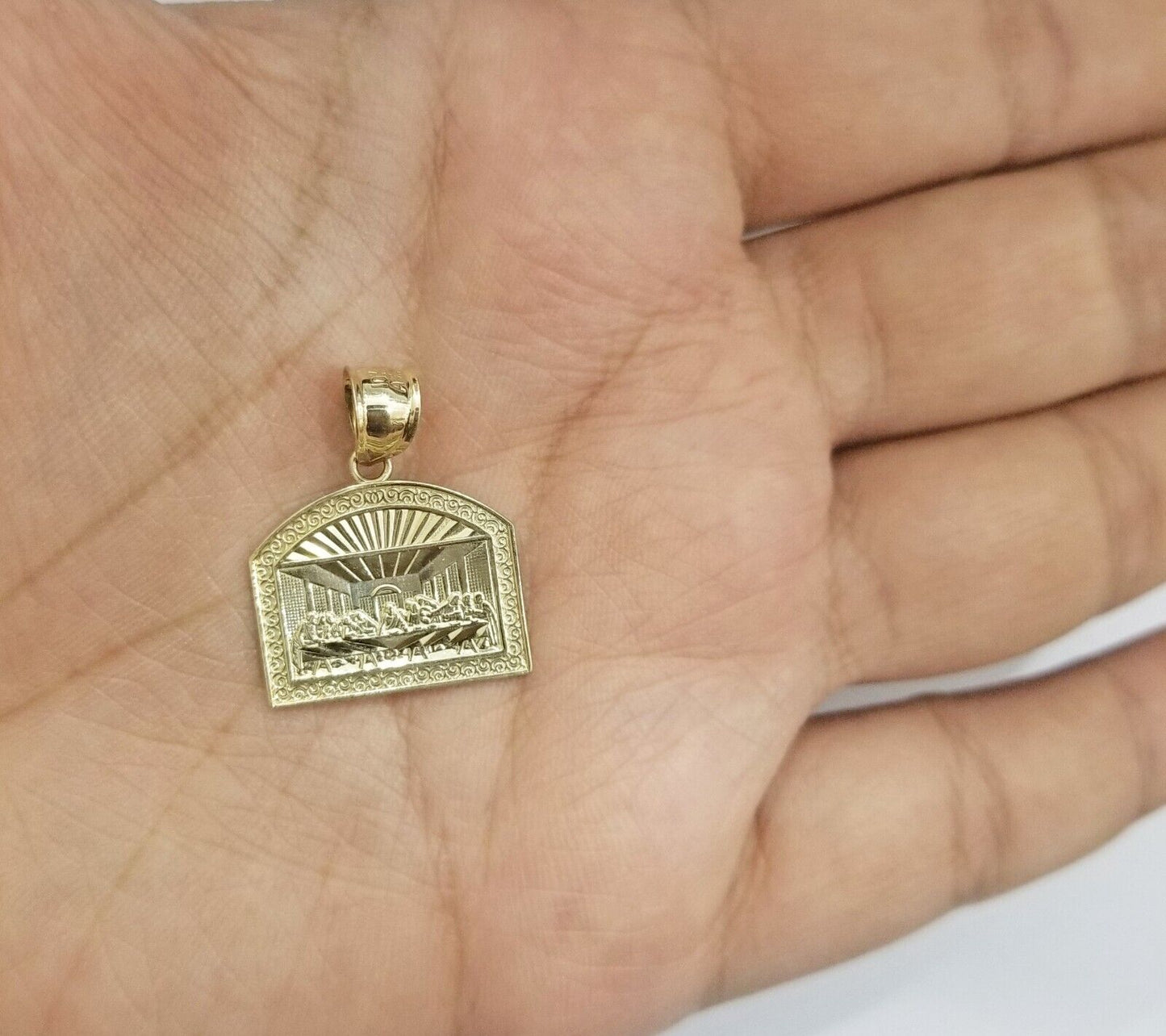 Real 10k Gold Last Supper Charm Dome shape Pendant 10kt Yellow Gold