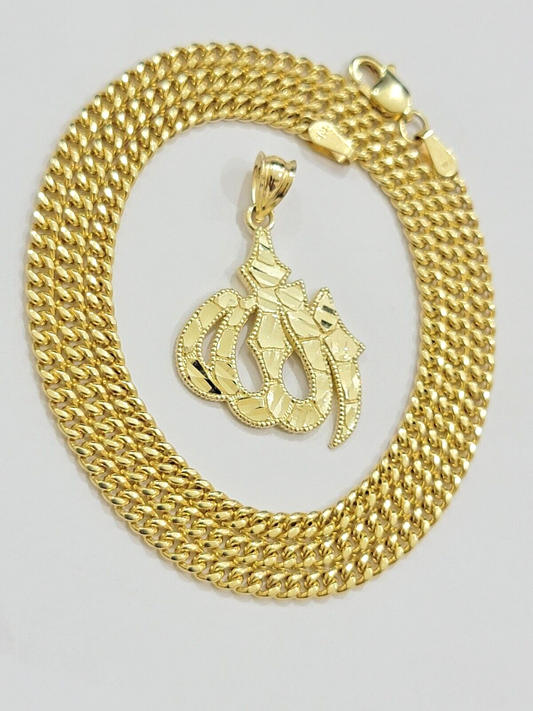 10k Gold Allah Charm Miami Cuban Chain 20" 3mm Necklace Pendant , REAL 10kt SET