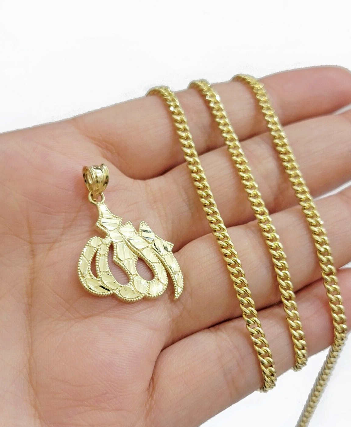 10k Gold Allah Charm Miami Cuban Chain 20" 3mm Necklace Pendant , REAL 10kt SET