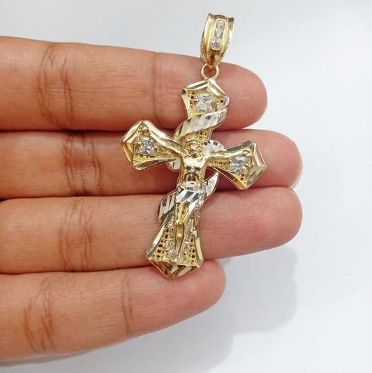 Real 14k Gold Jesus Crucifix Cross Charm Pendant 2" inch 14kt Yellow Gold