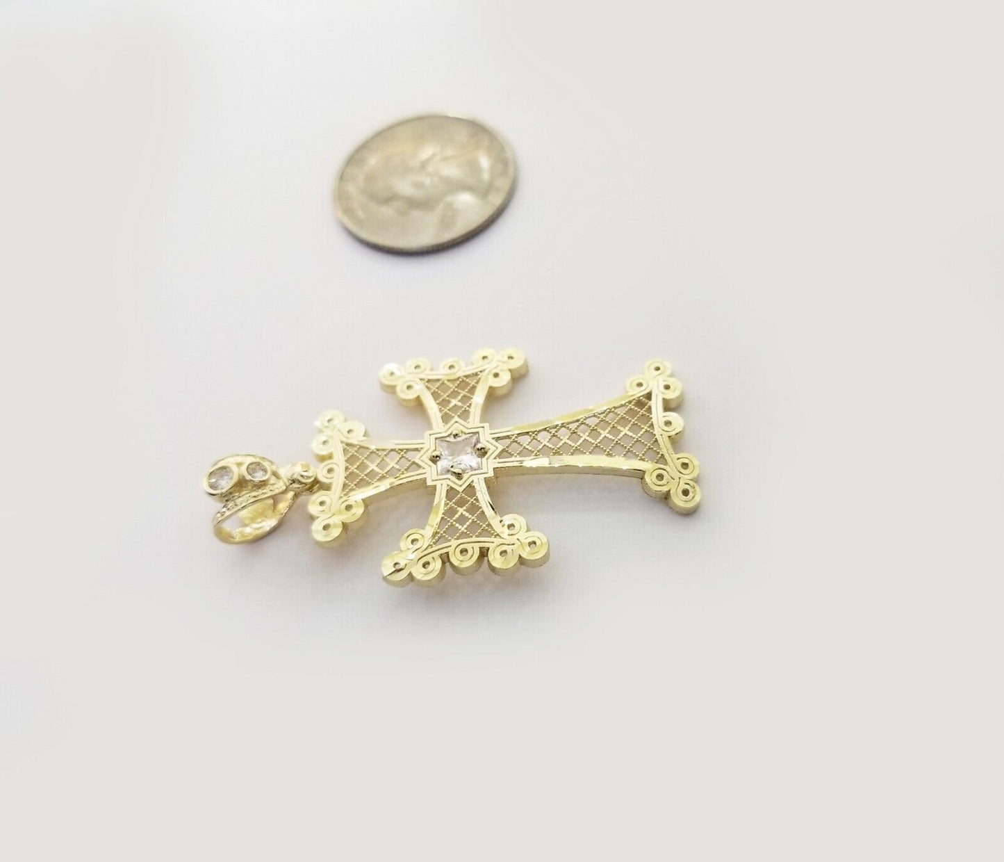 Real 10k Gold Charm Pendant Cross Diamond Cut 10kt Yellow Gold Men Women Unique