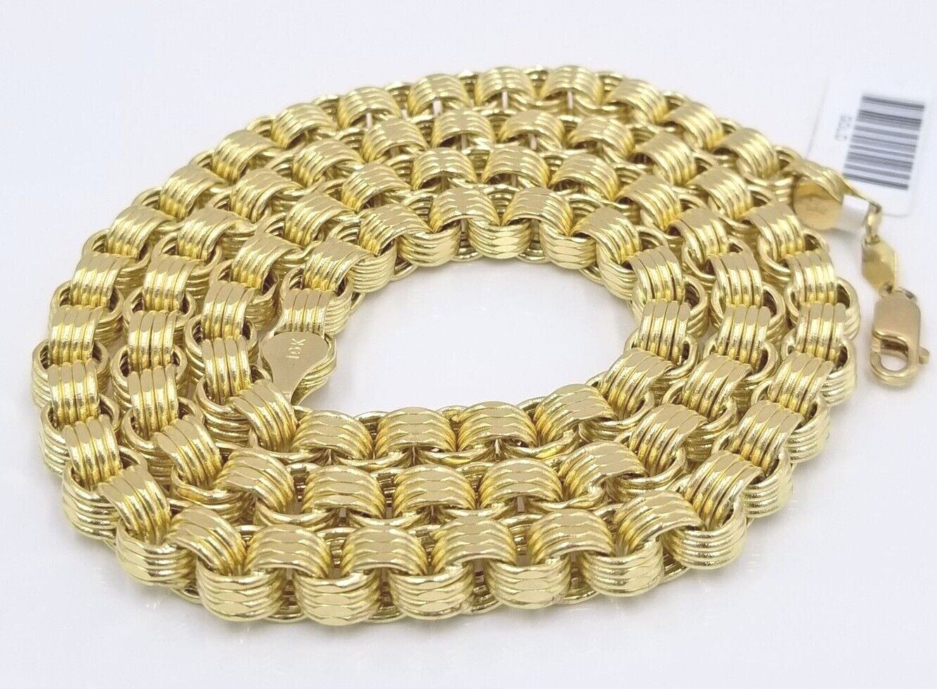 Real 10k Yellow Gold Box Byzantine Necklace 6.5mm 24" inch For Men 10kt Chain