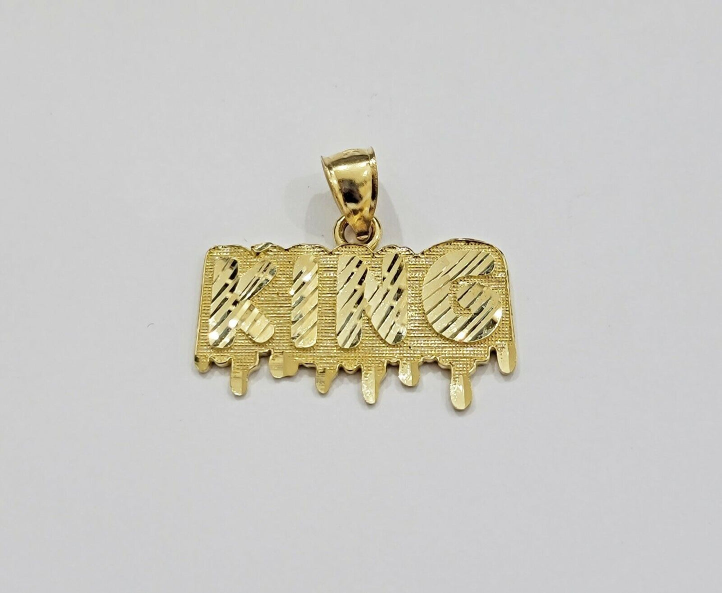 Real 10k Yellow gold King Pendant charm Drip diamond cut for Men 10kt gold