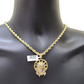 10k Gold Circular Jesus Star Head Charm Rope Chain Necklace 6mm 30'' Set Pendant
