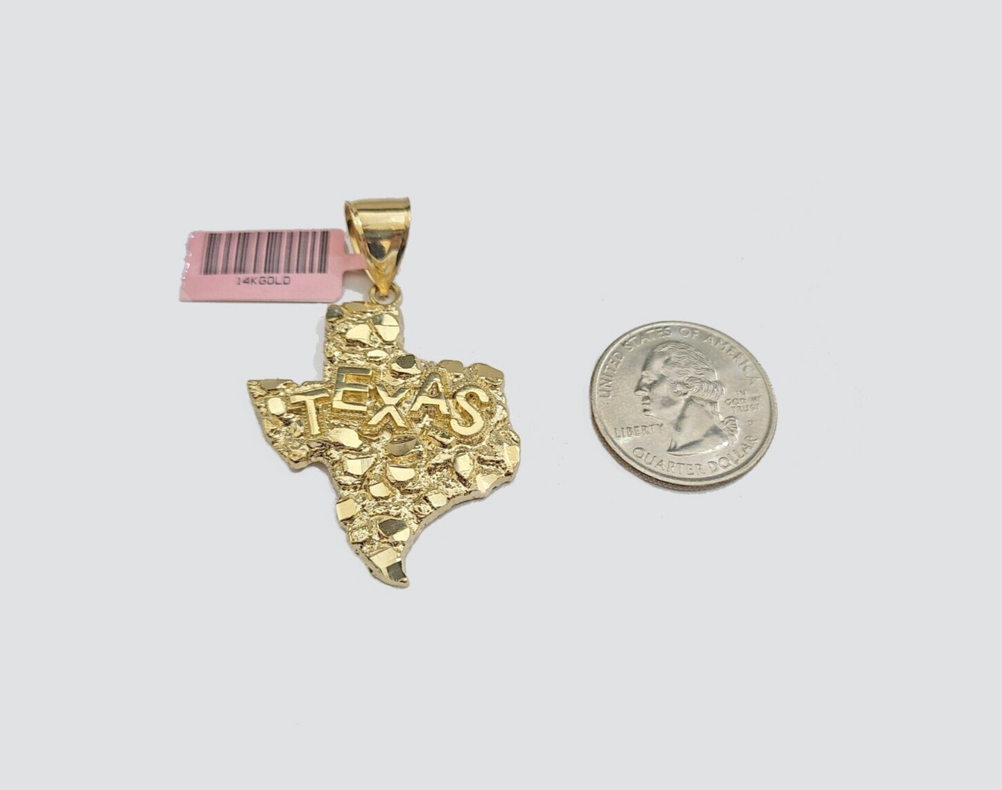 14k Yellow Gold Miami Cuban Chain 26 Inch Necklace Texas Map Charm Pendant Real