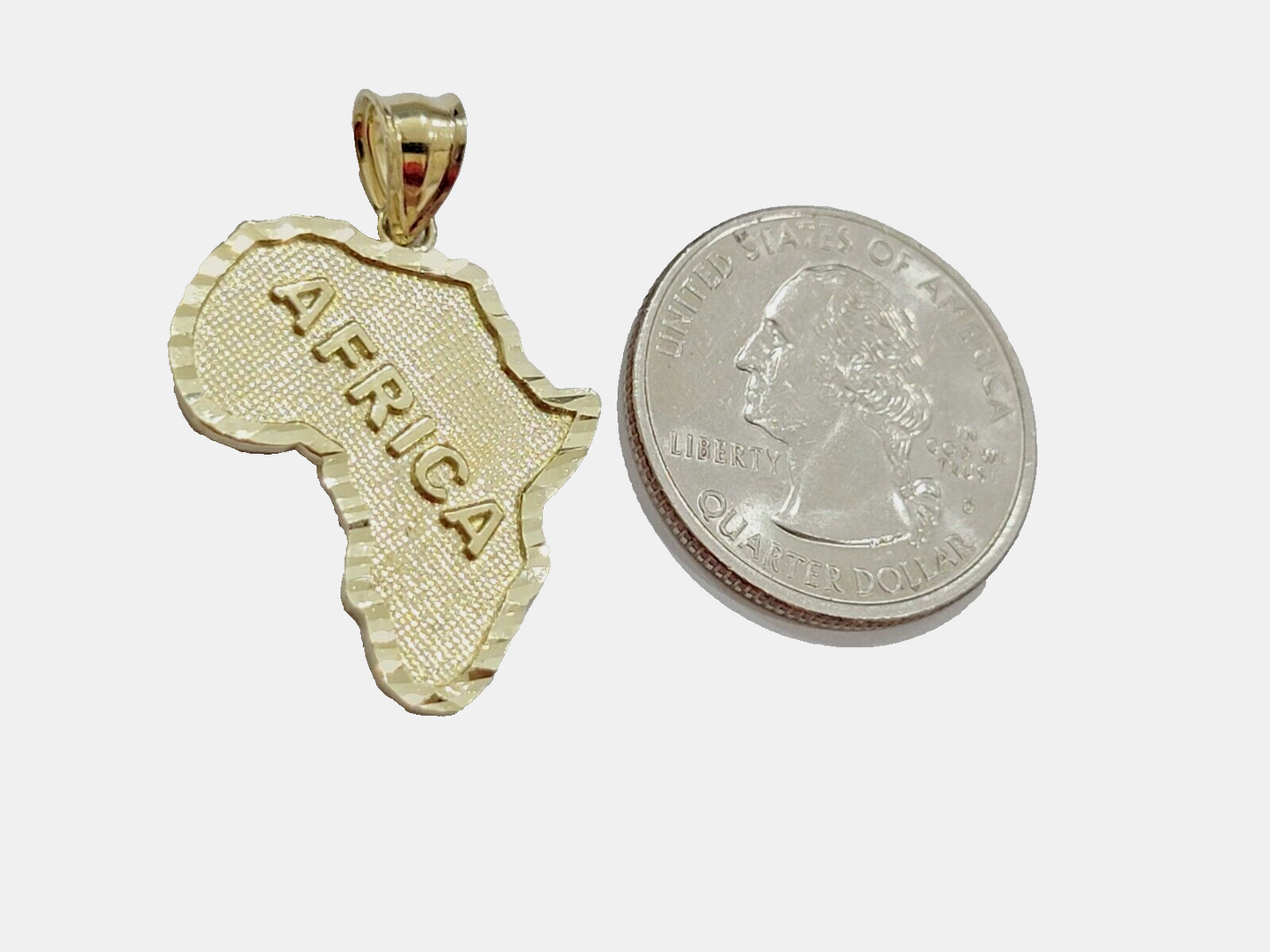 Real 10k Yellow Gold Africa Map Charm 1 Inch Pendant 10kt Chain & Necklace SALE