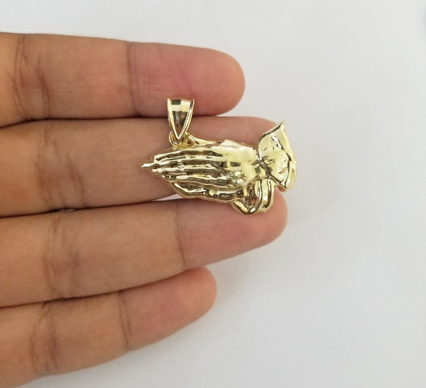 Real 10k Yellow Gold Praying Hands Charm Pendant 10kt for Chain Men Women