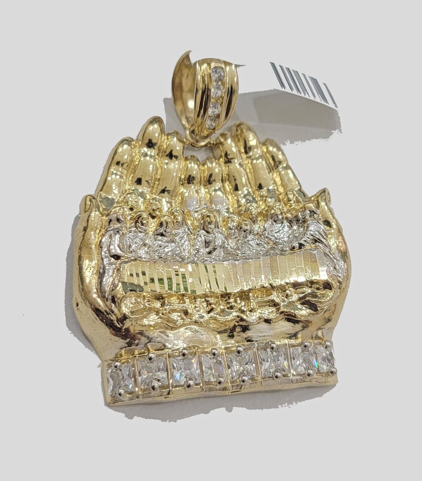 Real 10kt Yellow Gold Praying Hand Last Supper Pendant charm 3D style