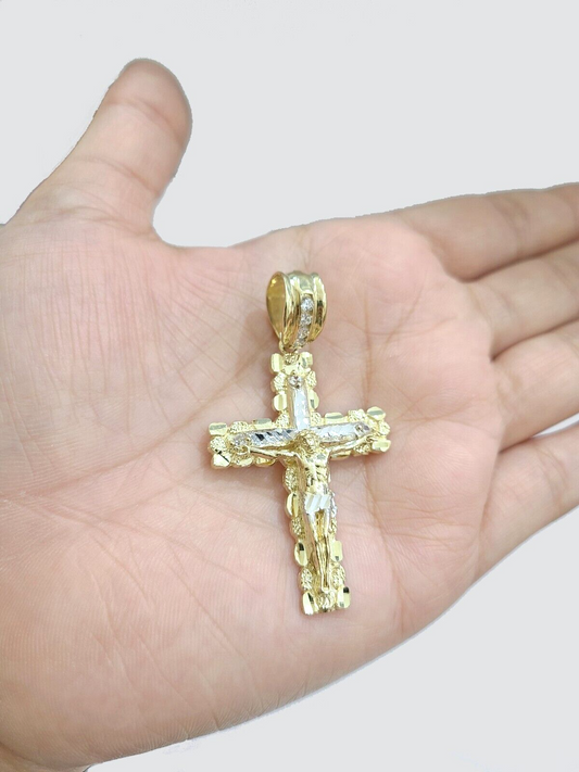 10k Gold Jesus Crucifix Cross Pendant Charm 10kt Yellow 2'' Inch For Chain Real