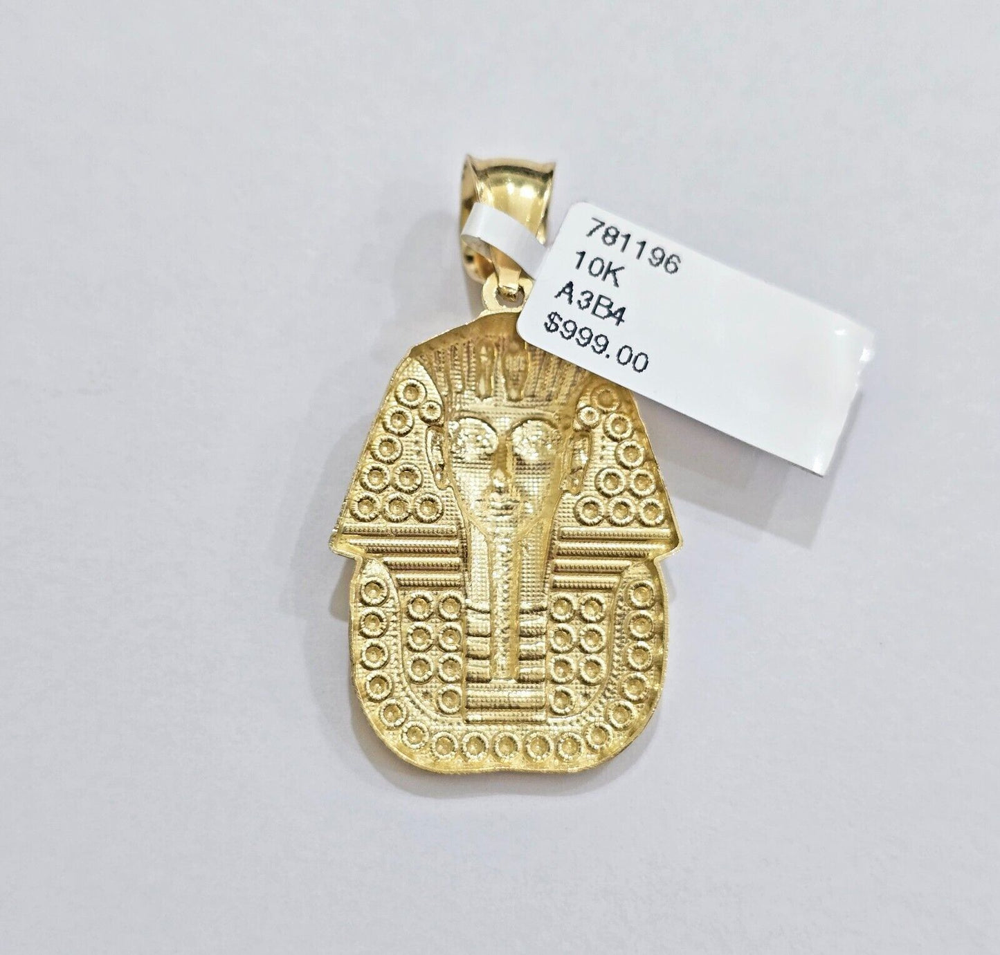 10k Yellow Gold Pendant Pharoah Head Charm Egyptian REAL 10kt For Mens Chain