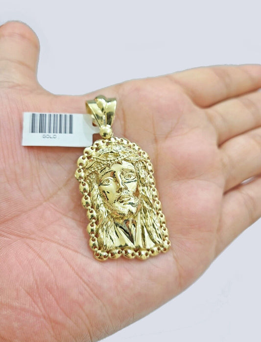 Real 10k Gold Jesus Head Charm Pendant 2'' Inch 10KT Yellow Gold