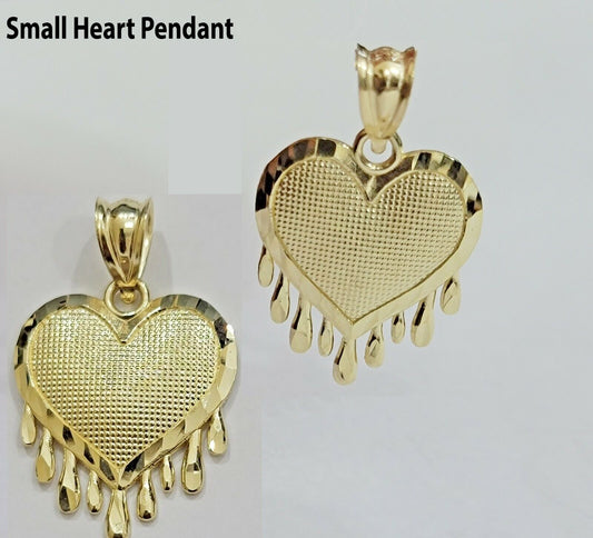 Real 10k Yellow Gold Heart Pendant Ladies charm Dripping Heart 10kt gold Women