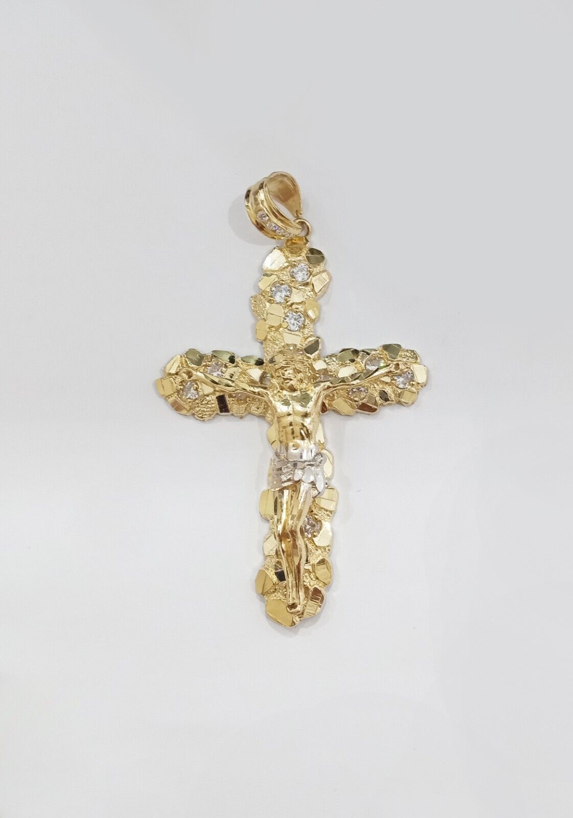 Real 14k Gold Nugget Jesus Crucifix Cross Charm Pendant 14kt Yellow Gold Men