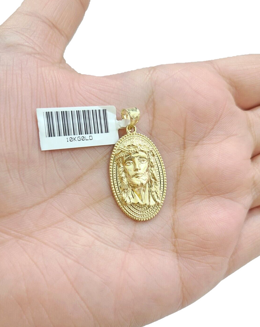 Real 10k Gold Jesus Head Circular Charm Pendant 10KT Yellow Gold