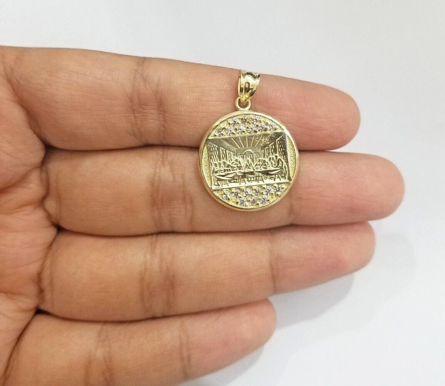 Real 10k Gold Last Supper Charm Circular Pendant 10kt Yellow Gold Men Women