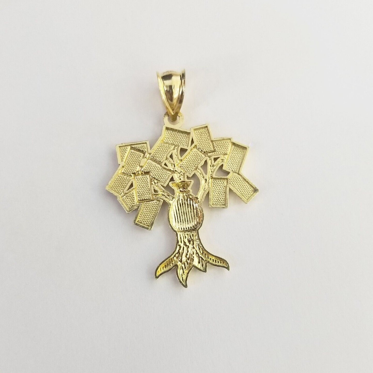 Real 10k Yellow Gold Money Tree Charm Pendant 1.6 Inch 10kt For Chain