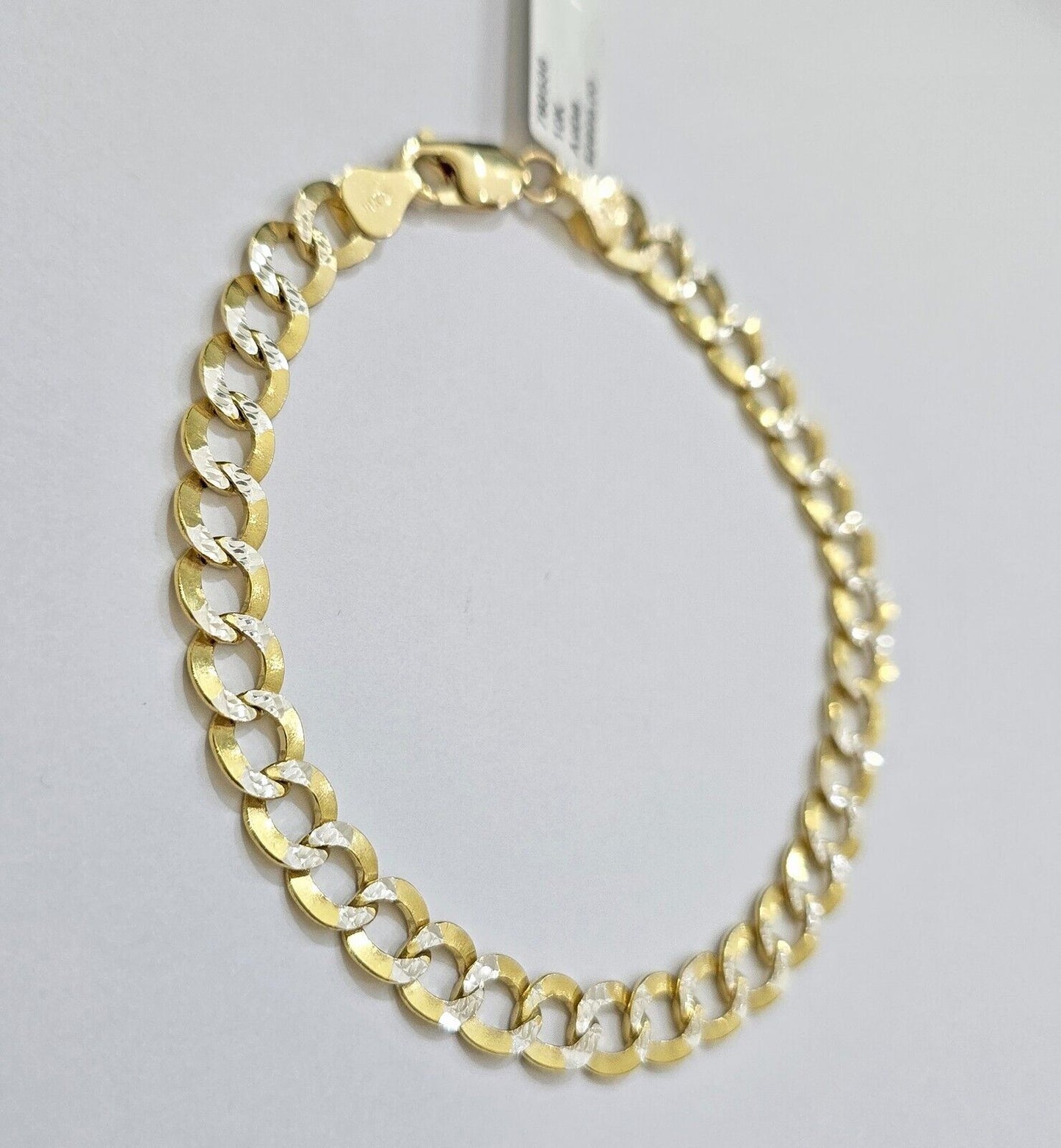 Real 10k Yellow Gold Bracelet Cuban Curb link 7mm 8 Inch Two-tone Cuts SOLID 10k