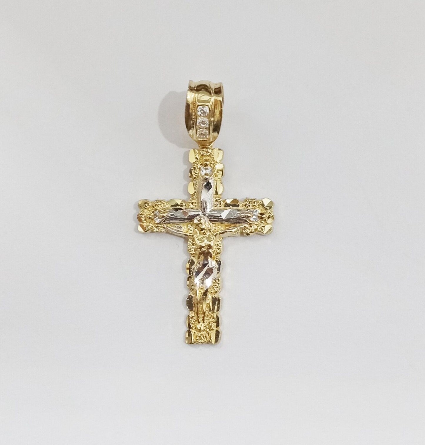 Real 10k Gold Nugget Jesus Crucifix Cross Pendant Charm 10kt Yellow Gold