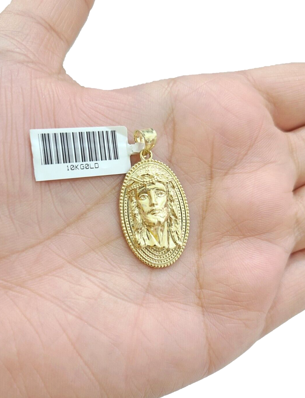 10k Gold Circular Jesus Head Charm Rope Chain Necklace 3mm 28'' Set Pendant 10kt