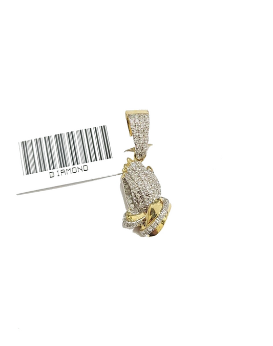 Real 10k Yellow Gold Praying Hand Diamond Charm Pendant 10kt for Chain Unisex