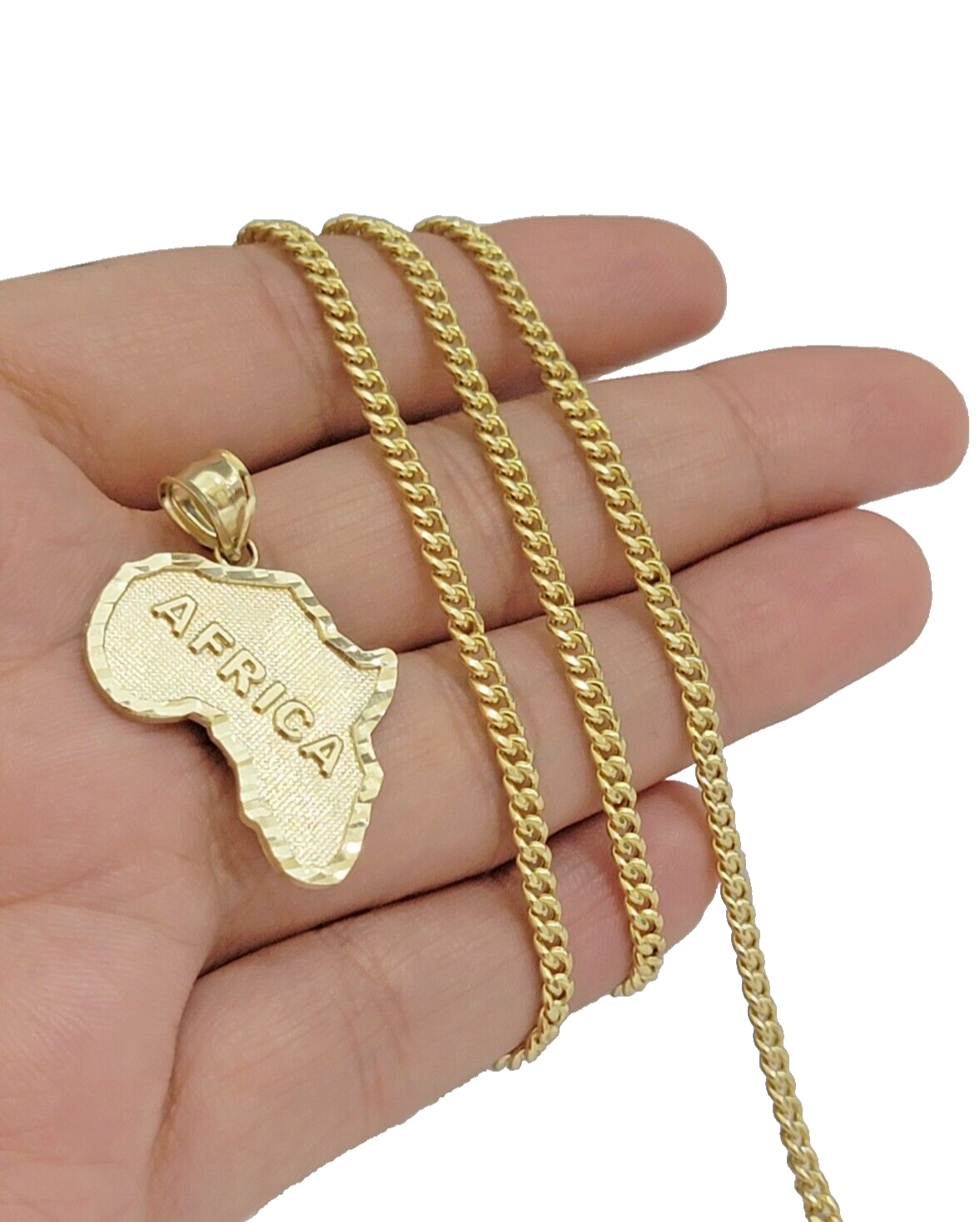 10k Yellow Gold Africa Map Miami Cuban Chain Charm Pendant 18 Inch Necklace SALE
