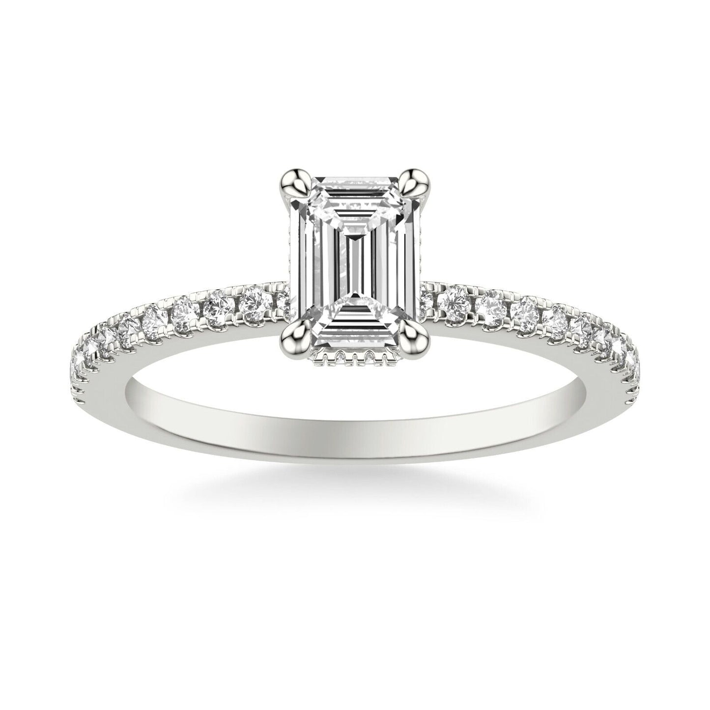 Real 14k White Gold IGI Certified 1.25CT Lab Created VS Diamond Ring Emerald Cut