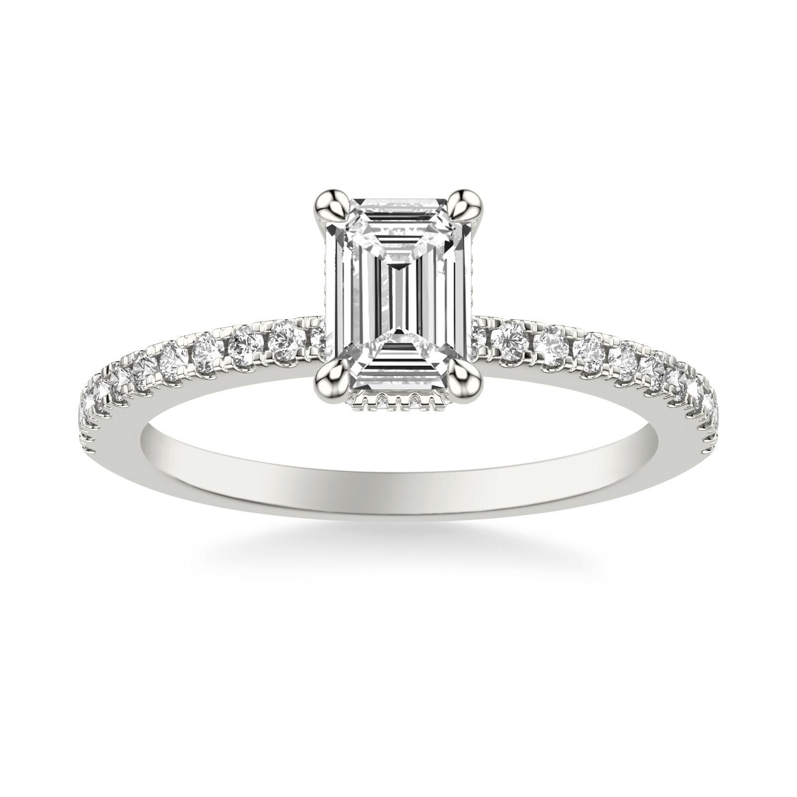 Real 14k White Gold IGI Certified 1.25CT Lab Created VS Diamond Ring Emerald Cut