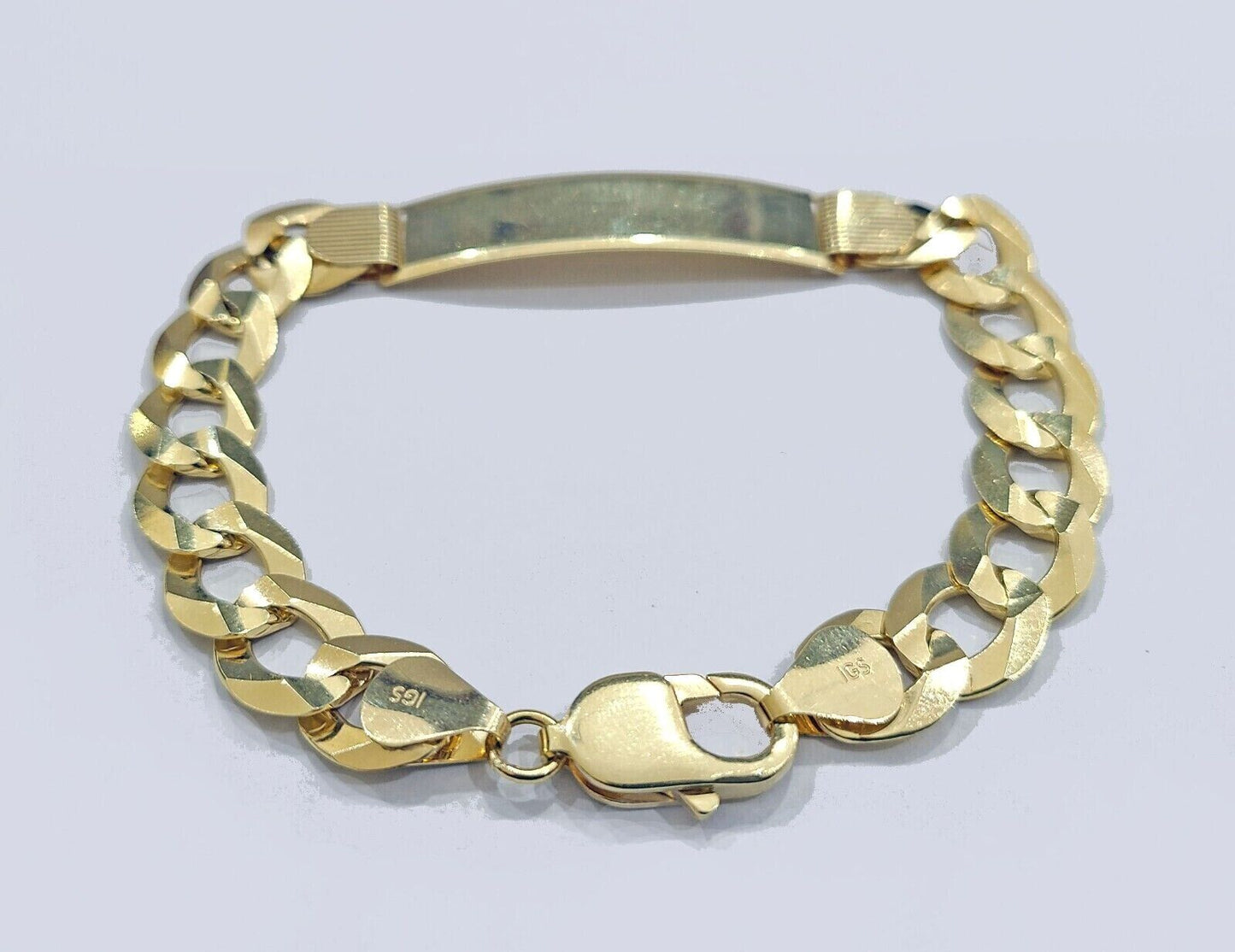 Real 10kt Yellow Gold Cuban Link ID Bracelet Unisex 8.5'' 11mm