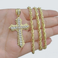 Real 10k Yellow Gold Cross Charm Rope Chain Necklace 4mm 24'' Pendant 10kt Jesus