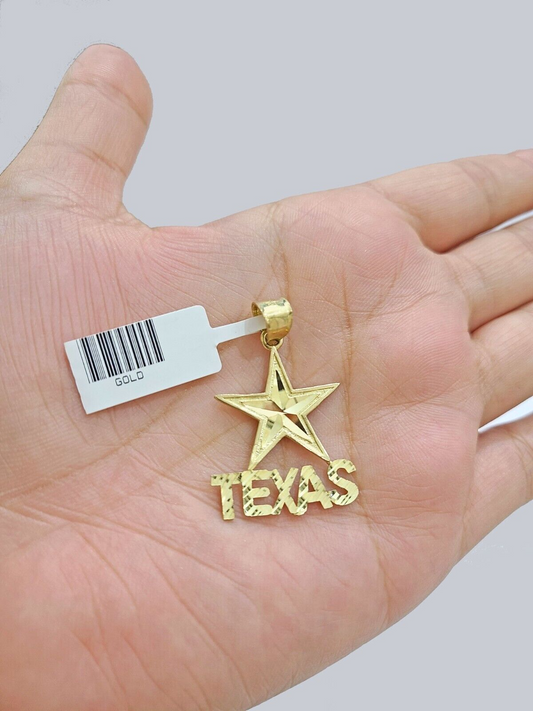 Real 10k Yellow Gold Texas Star Charm 1'' inches  Pendant 10kt for Chain