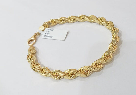 Real 10k Yellow Gold rope Bracelet 6.5mm 8" lobster lock 10kt new for men